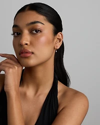 Boucles d'Oreilles Créoles Clous avec Breloque Poire en Zircon Cubique en Or Jaune 10 kt