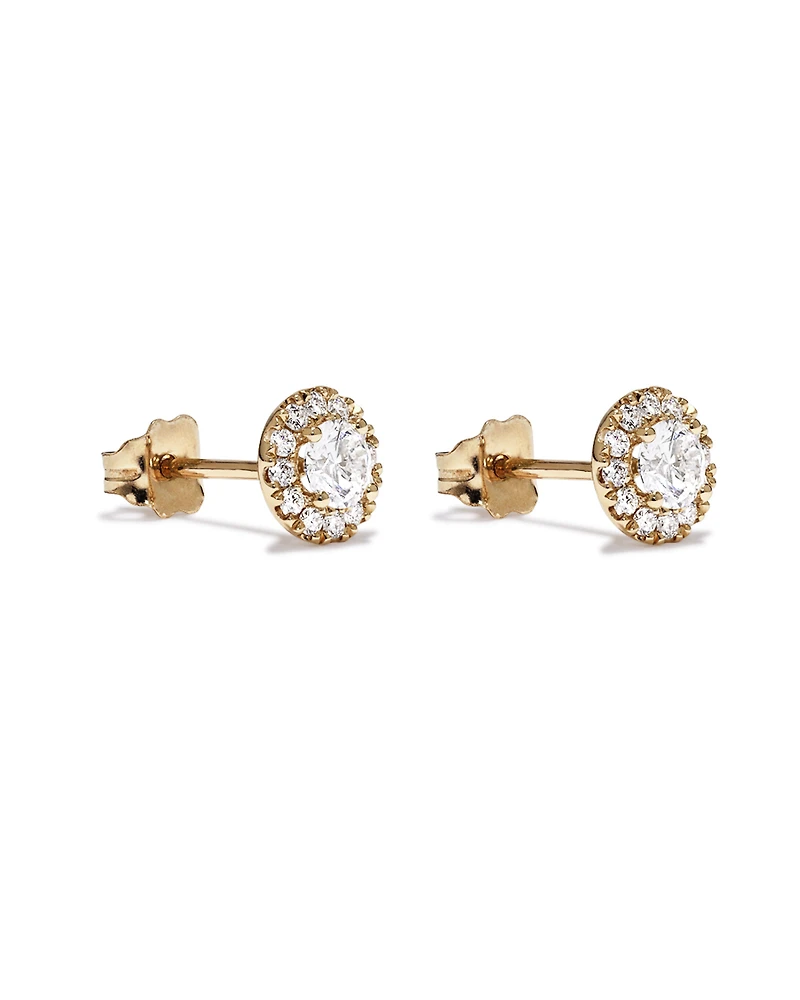 0.50 Carat TW Round Brilliant Laboratory-Grown Diamond Halo Stud Earrings in 10kt Yellow Gold