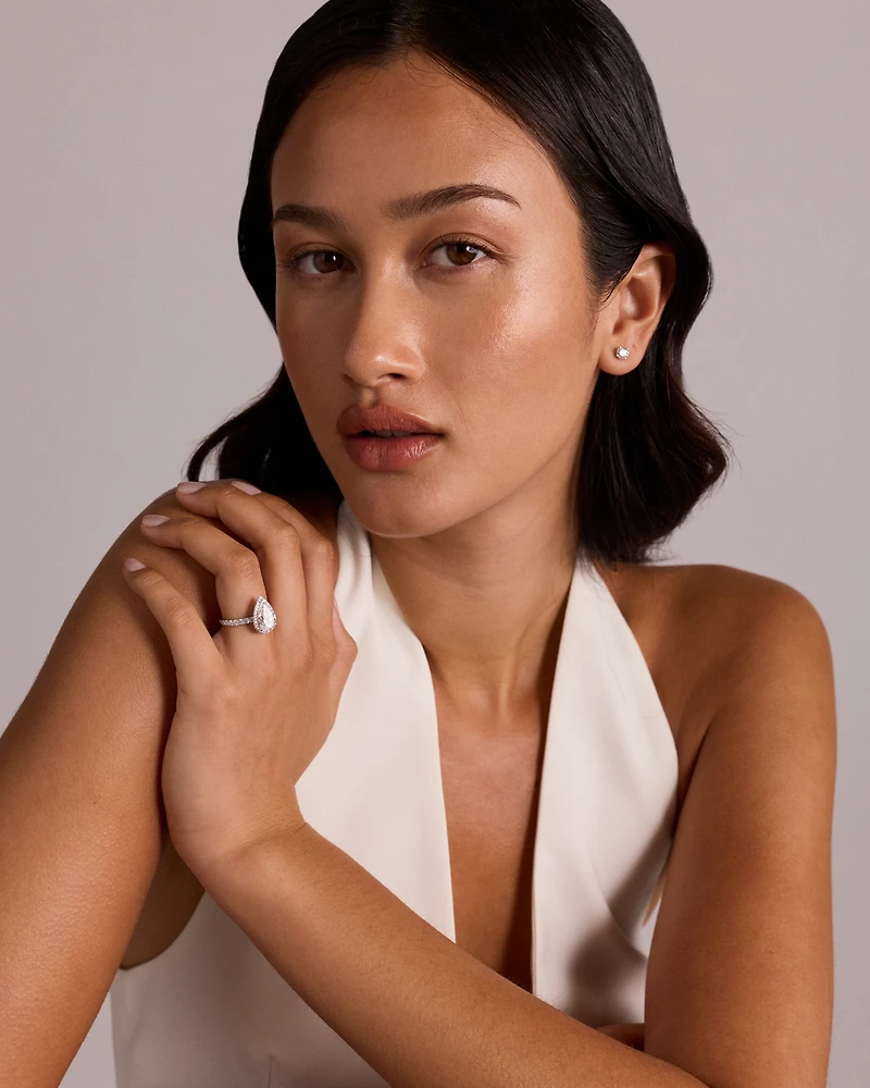 3.60 Carat TW Pear Cut Laboratory-Grown Diamond Halo Engagement Ring in 18kt White Gold