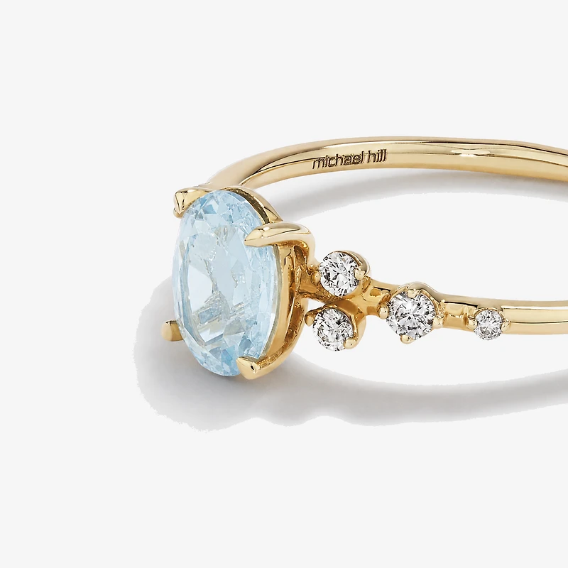 Aquamarine and 0.12 Carat TW Diamond Ring 10kt Yellow Gold