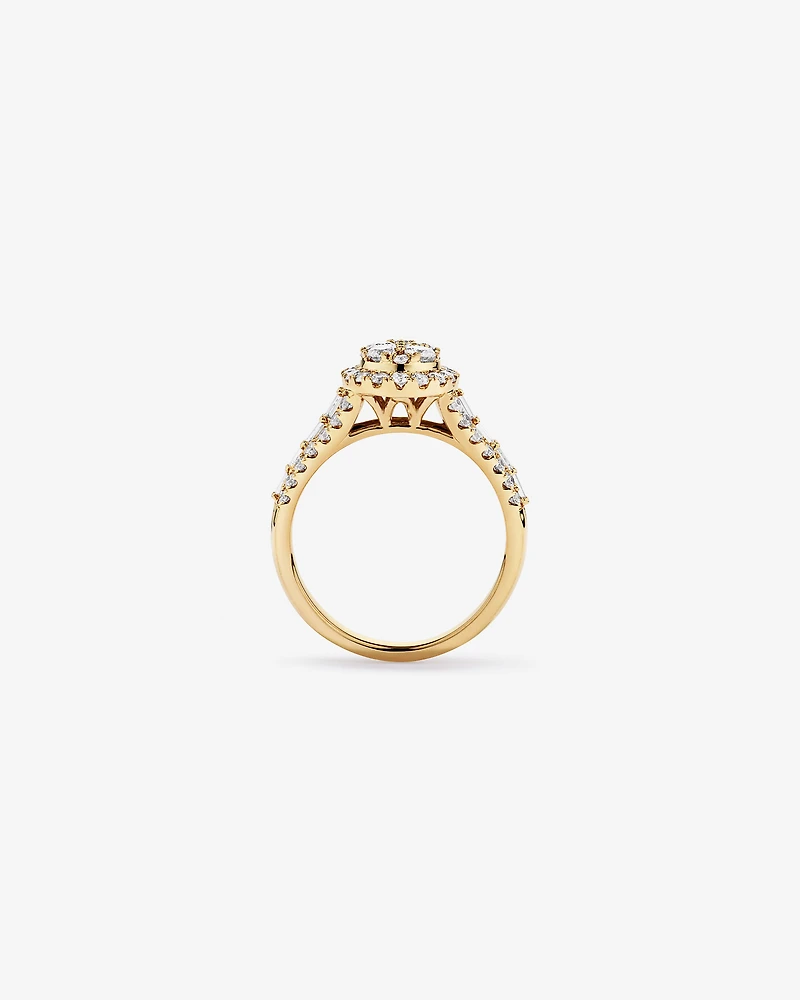 1.25 Carat TW Round Brilliant and Baguette Cluster Diamond Ring 14kt Yellow Gold