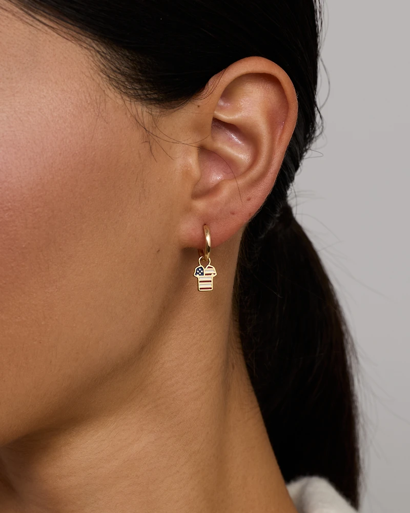 Porte-bonheur de boucle d’oreille en maillot américain en Vermeil 18Kt