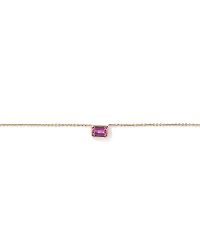 Emerald Cut Pink Created Sapphire East-to-West Set Bezel Necklace with Chain in 10kt Gold