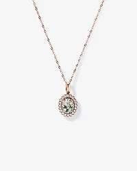 Green Amethyst & 0.20TW of Diamond Halo Pendant with Chain in 10kt Rose Gold