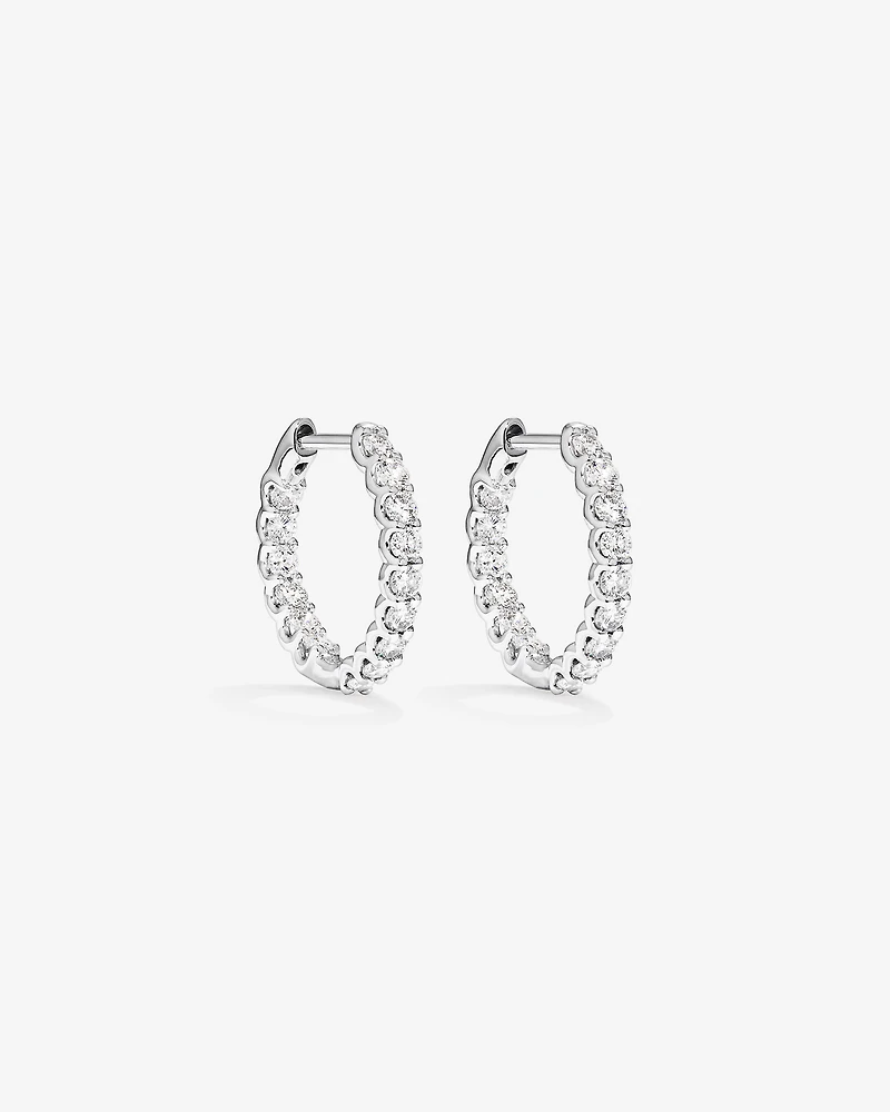 Boucles d’oreilles créoles en diamant cultivées en laboratoire TW de 1,00 carat serties en or blanc 10 carats