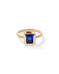 Emerald Cut Created Sapphire Bezel Ring 10kt Yellow Gold