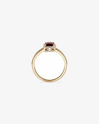 Bague halo Grenat taille émeraude avec diamants en or jaune 10 ct