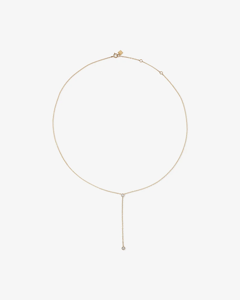 0.14 Carat TW Round Brilliant Diamond Bezel Set Lariat Necklace in 10kt Yellow Gold