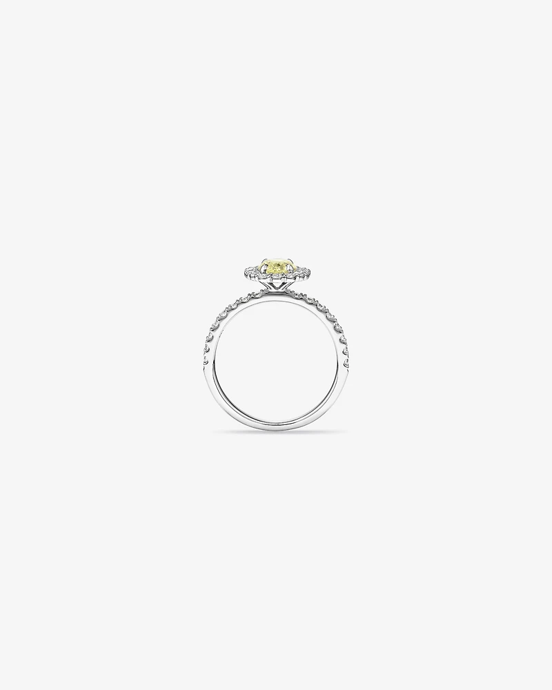 1.54 Carat TW Yellow Oval Cut Laboratory-Grown Diamond Halo Engagement Ring in 14kt White Gold