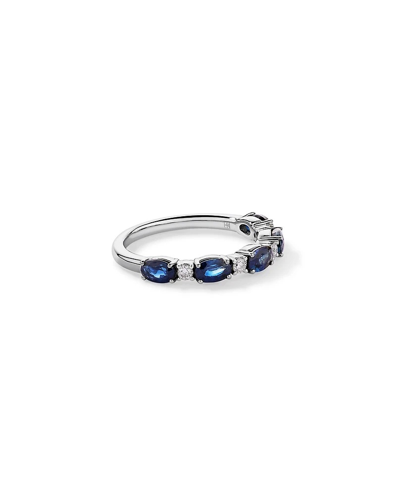 Australian Sapphire & 0.12 Carat TW Diamond Alternating Ring 10kt Gold
