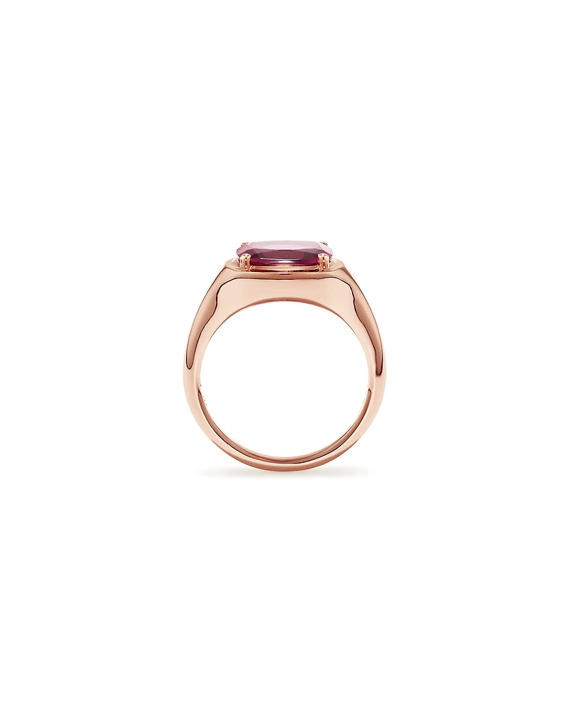 Elongated Cushion Cut Raspberry Rhodolite Garnet East-to-West Set Ring 10kt Rose Gold