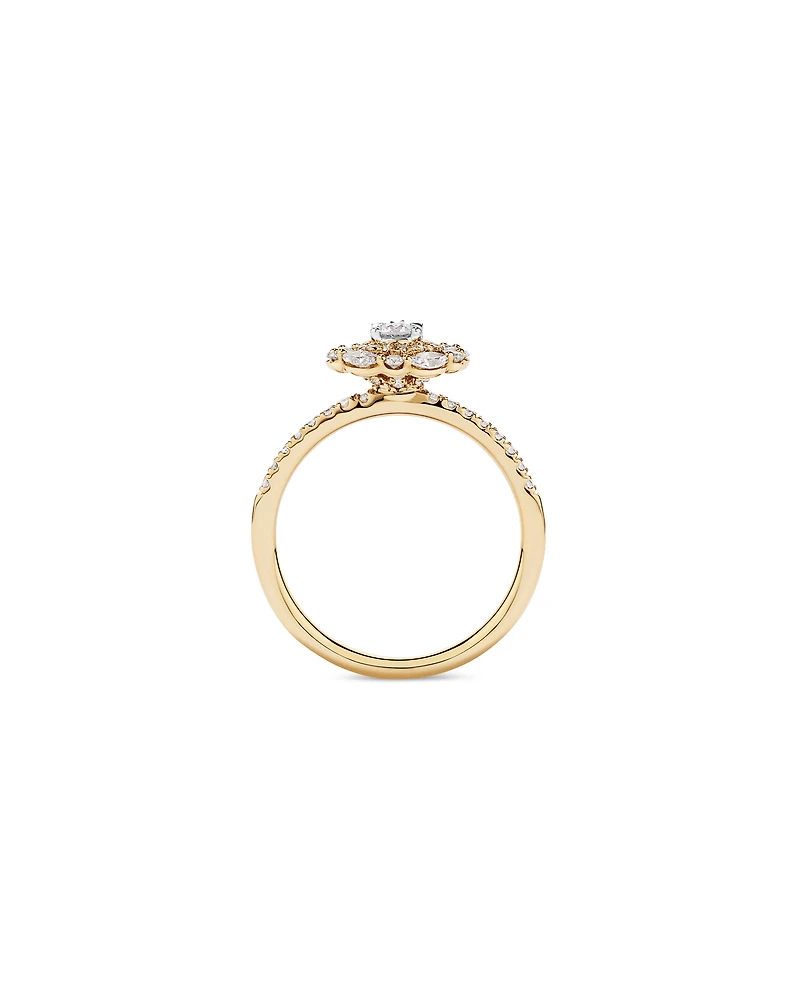 0.62 Carat TW Round Brilliant and Marquise Double Halo Cluster Diamond Ring 14kt Yellow Gold with Rhodium