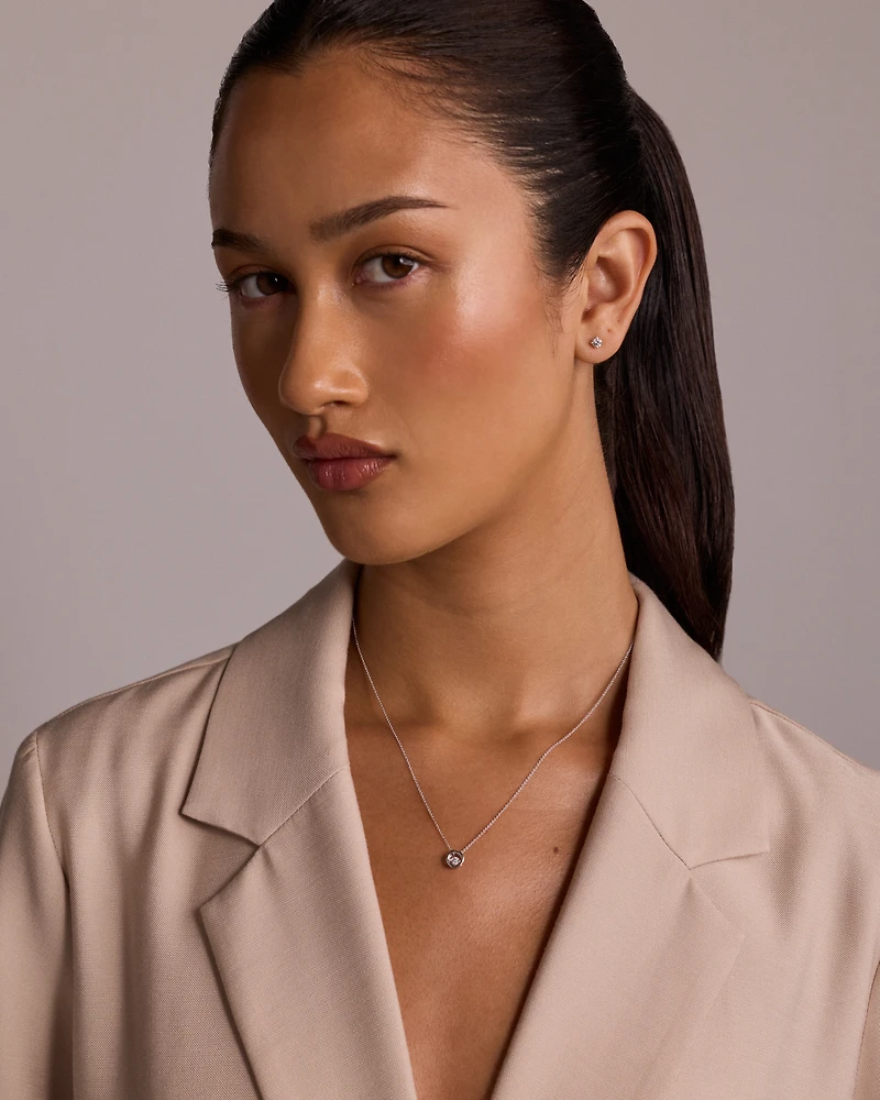 Lume Lab Round Pendant with 0.10 Carat TW of Laboratory-Grown Diamonds in Sterling Silver