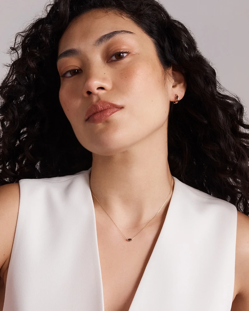 East West Marquise-Cut Created Sapphire Necklace in 10kt Yellow Gold