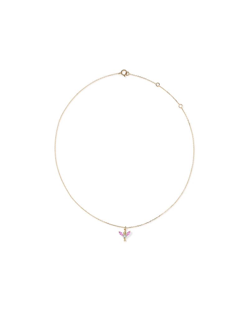 Children's Fairy Pendant with Pink Cubic Zirconia in 10kt Yellow Gold