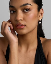 Boucles d'Oreilles Pendantes en Anneau avec Halo en Zircon Cubique Rond Brillant en Argent Sterling