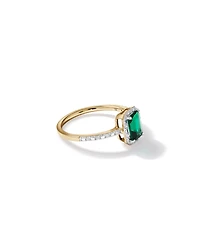 Emerald Cut Green Created Emerald and Lab-Grown Diamond Halo Ring in 10kt Yellow Gold and Rhodium