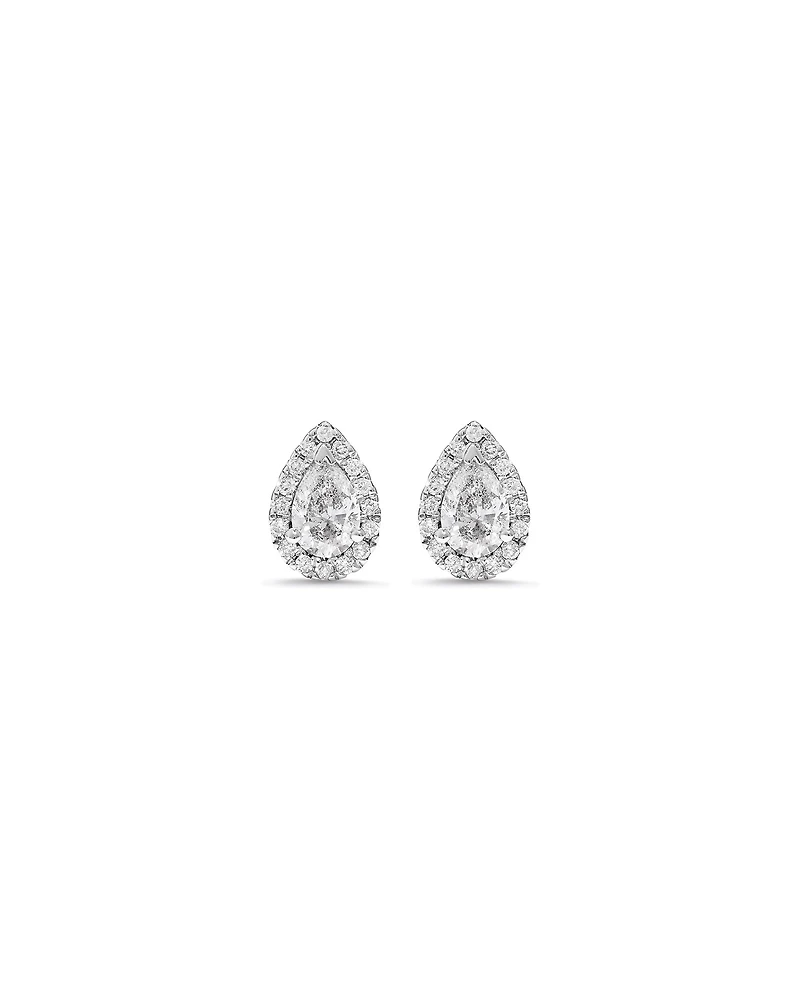 Boucles d'oreilles puces halo poire de 0,45 carat TW en diamant en or blanc 10kt