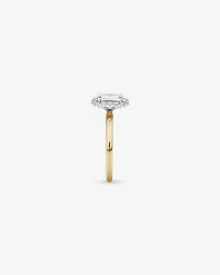 Bague de fiançailles TW Diamond Halo Émeraude taillée en laboratoire 1,46 carat or jaune et blanc 14 carats