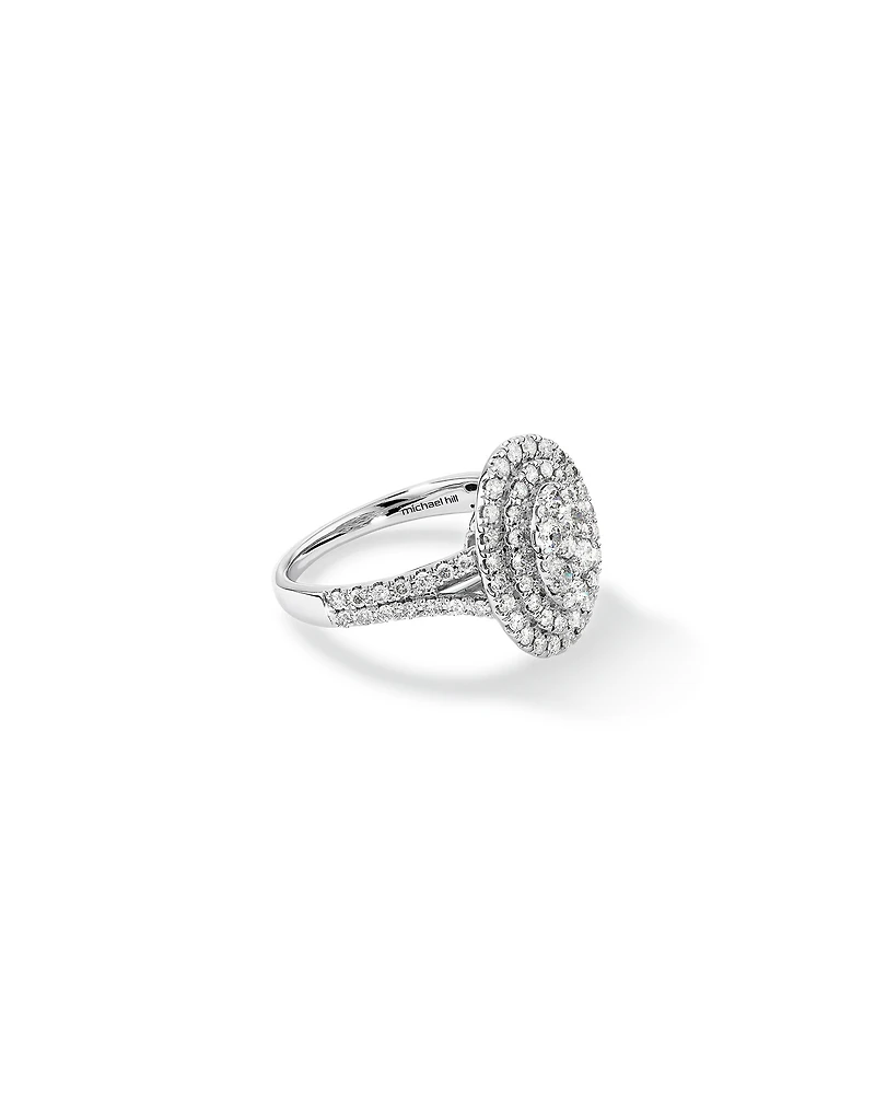 1.30 Carat TW Oval Shaped Cluster Halo Diamond Ring in 10kt White Gold