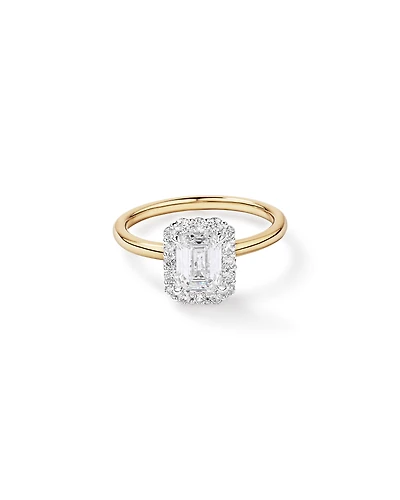 1.46 Carat TW Emerald Cut Laboratory-Grown Diamond Halo Engagement Ring 14kt Yellow and White Gold