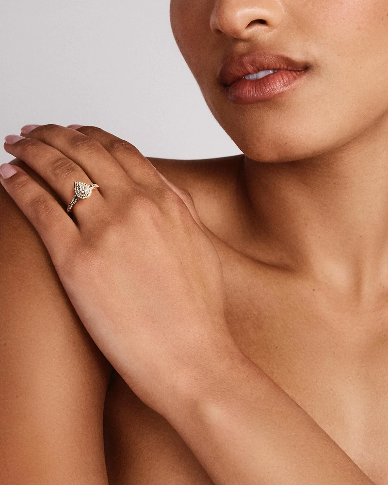 0.30 Carat TW Pear Shaped Cluster Halo Diamond Ring in 10kt Yellow Gold