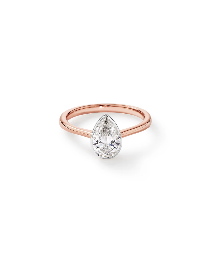 1.25 Carat TW Pear Cut Laboratory-Grown Diamond Solitaire Bezel Set Engagement Ring 14kt Rose and White Gold