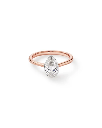 1.25 Carat TW Pear Cut Laboratory-Grown Diamond Solitaire Bezel Set Engagement Ring 14kt Rose and White Gold