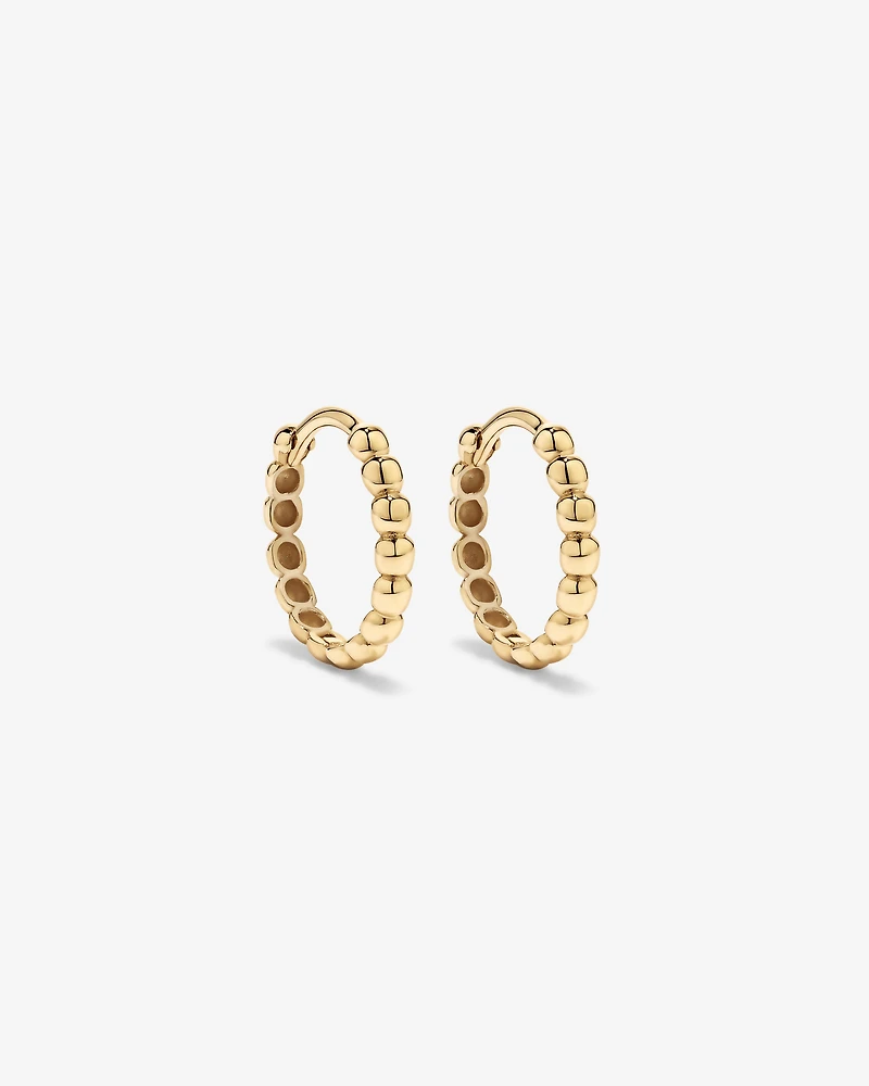 13.5mm Large Beaded Huggie Earrings in 10kt Yellow Gold