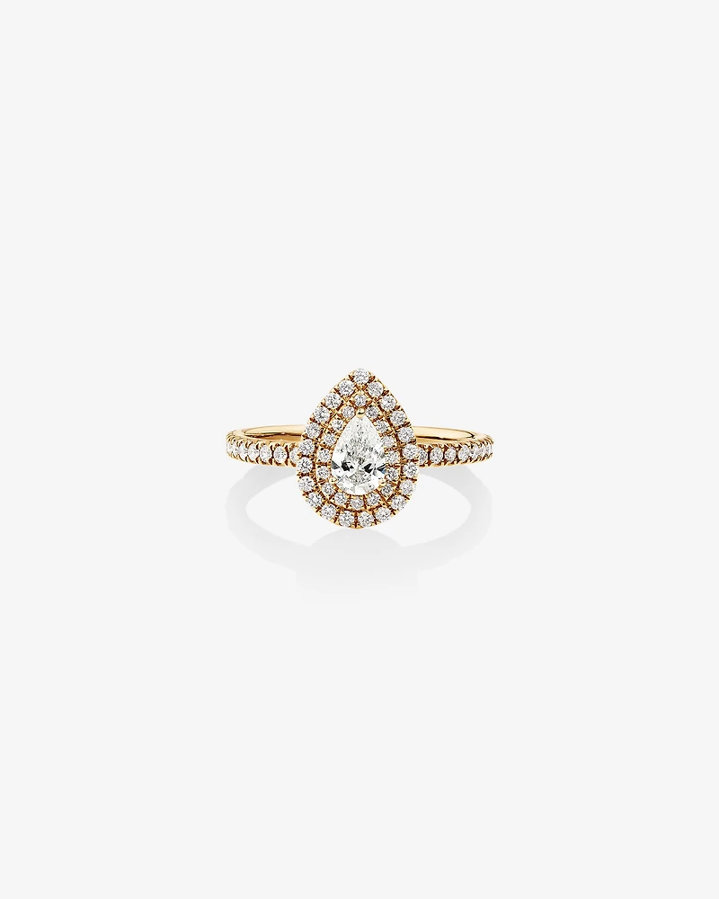 Double Halo Ring with 0.71 Carat TW of Diamonds in 18kt Yellow Gold