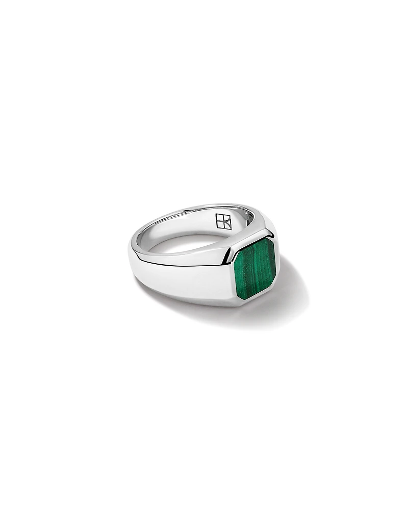 Malachite Square Signet Ring in Sterling Silver