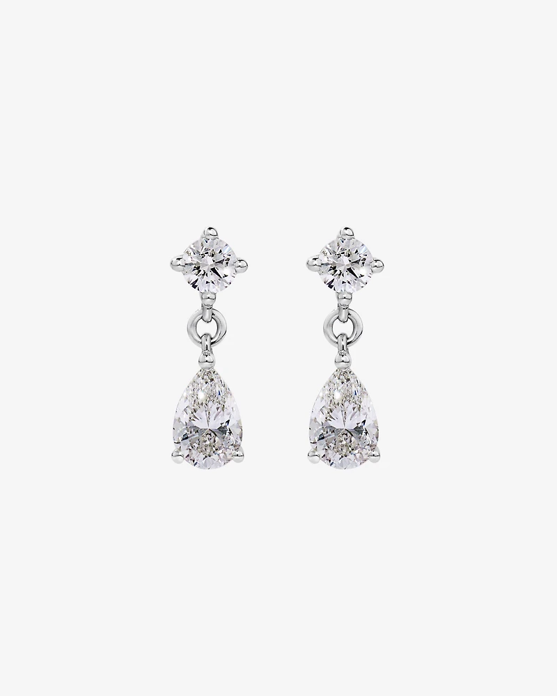 Drop Earrings with 1.00 Carat TW Pear and Round Brilliant Laboratory-Grown Diamonds in 10kt White Gold