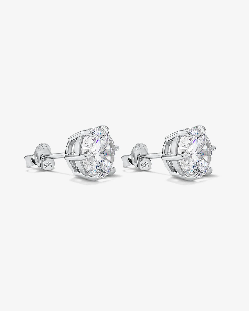 Boucles d'Oreilles Clous en Zircon Cubique Rond Brillant de 9,5 mm en Argent Sterling