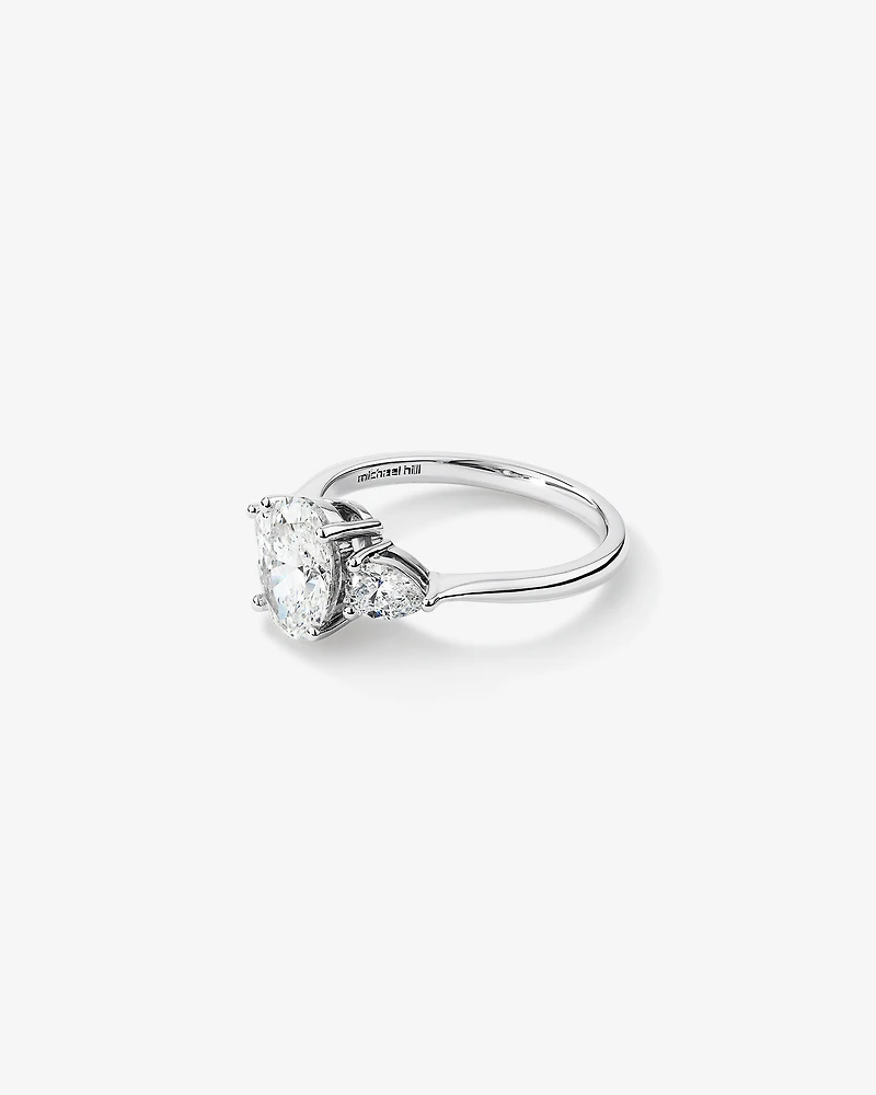 1.65 Carat TW Three Stone Oval and Pear Shaped Laboratory-Grown Diamond Engagement Ring in 14kt Gold
