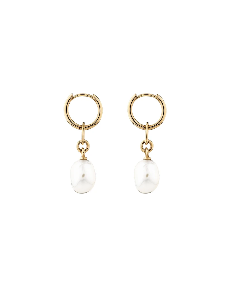 Drop Earrings with Cultured Freshwater Baroque Pearl in 10kt Yellow Gold