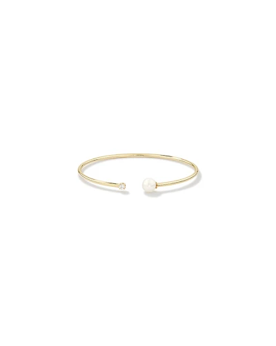 Cultured Freshwater Pearl and Diamond Torque Bangle in 10kt Yellow Gold