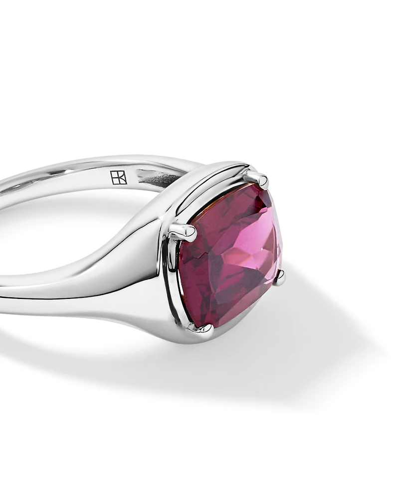 Elongated Cushion Cut Raspberry Rhodolite Garnet East-to-West Set Ring 10kt Gold