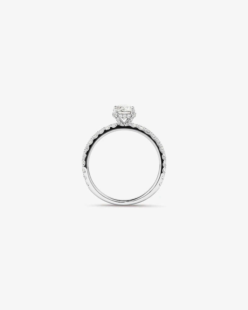 1.00 Carat TW Round Brilliant Diamond Solitaire Pave Hidden Halo Engagement Ring in Platinum
