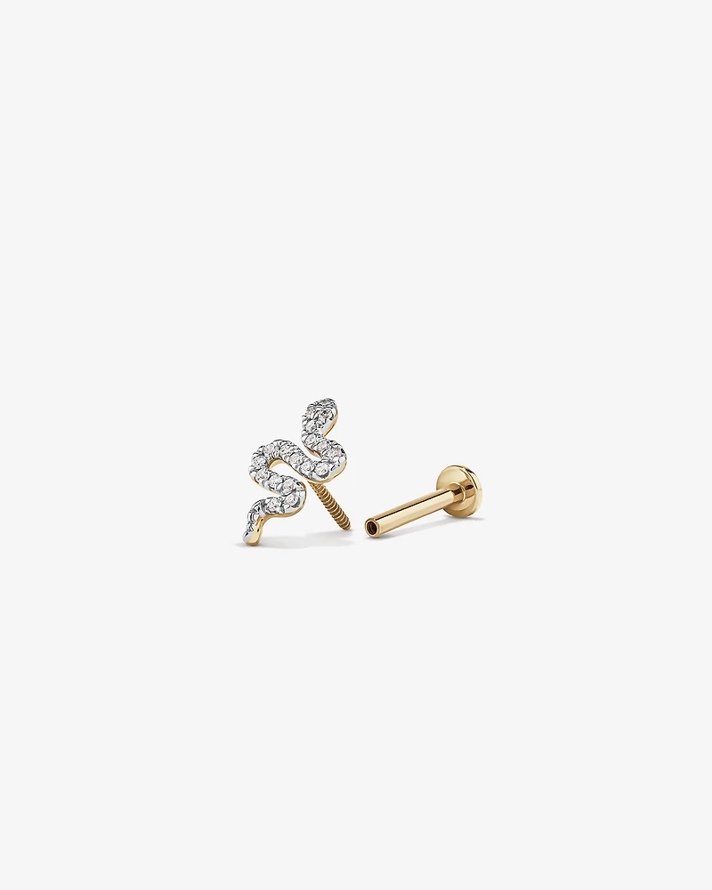 Diamond Snake Flat Back Helix Stud Earring in 10kt Yellow Gold