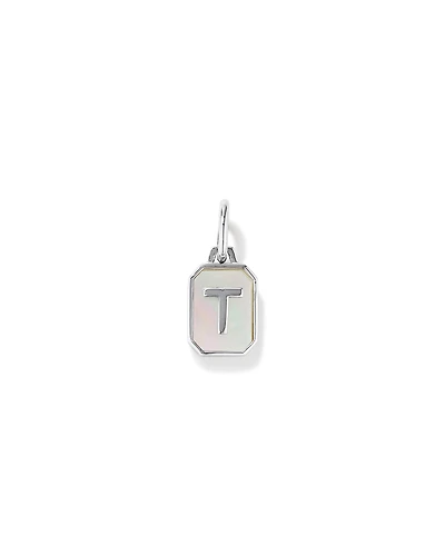 Letter T Mother of Pearl Initial Pendant in Sterling Silver