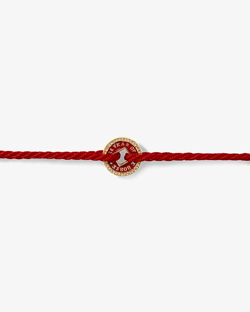 Bracelet pièce Année du Cheval avec cordon rouge en or jaune 10 ct