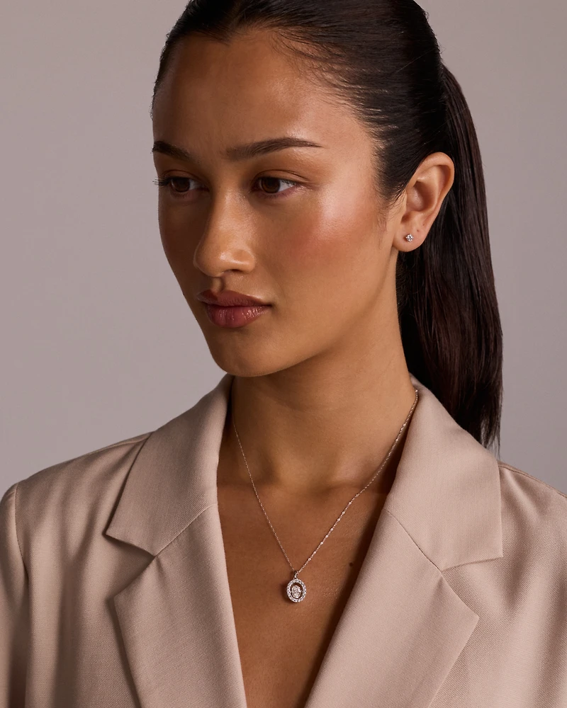 Lume Lab Oval Pendant with 1.00 Carat TW of Laboratory-Grown Diamond in 10kt White Gold