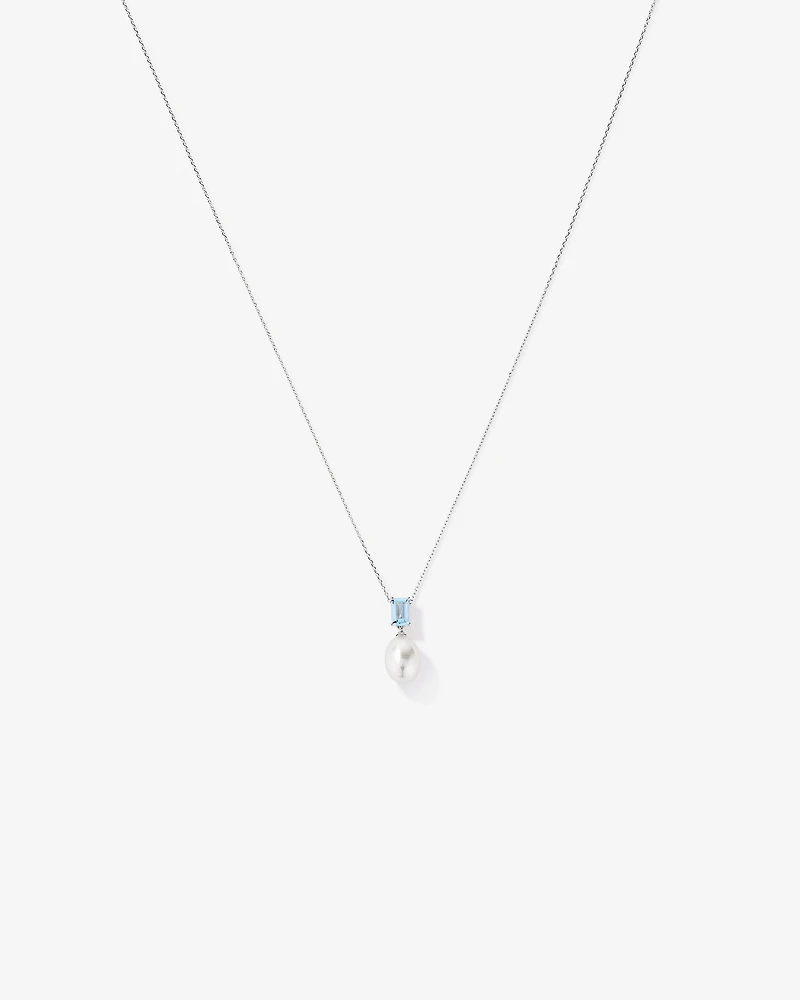 Aquamarine and Cultured Freshwater Pearl Drop Necklace in 10kt Gold