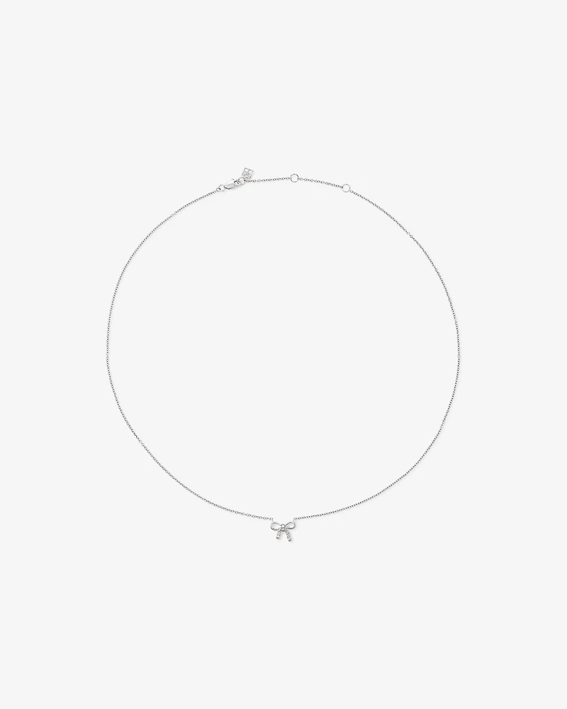 Bow Necklace and Stud Earrings Gift Set with Cubic Zirconia in Sterling Silver