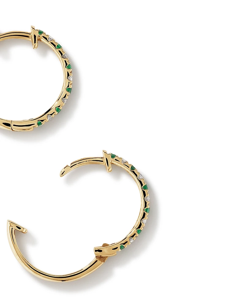 0.22 Carat TW Diamond and Created Emerald Huggie Hoop Earrings in 10kt Yellow Gold