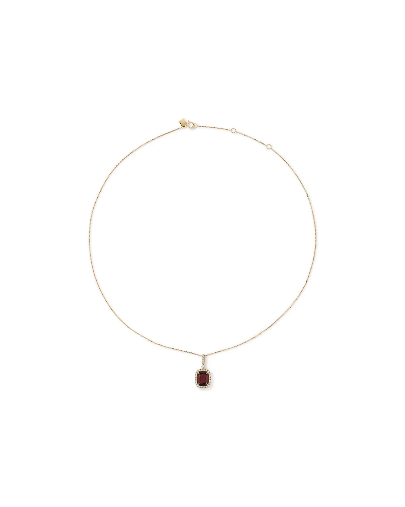 Cushion Cut Red Garnet Gemstone and Diamond Halo Pendant Necklace 10kt Yellow Gold