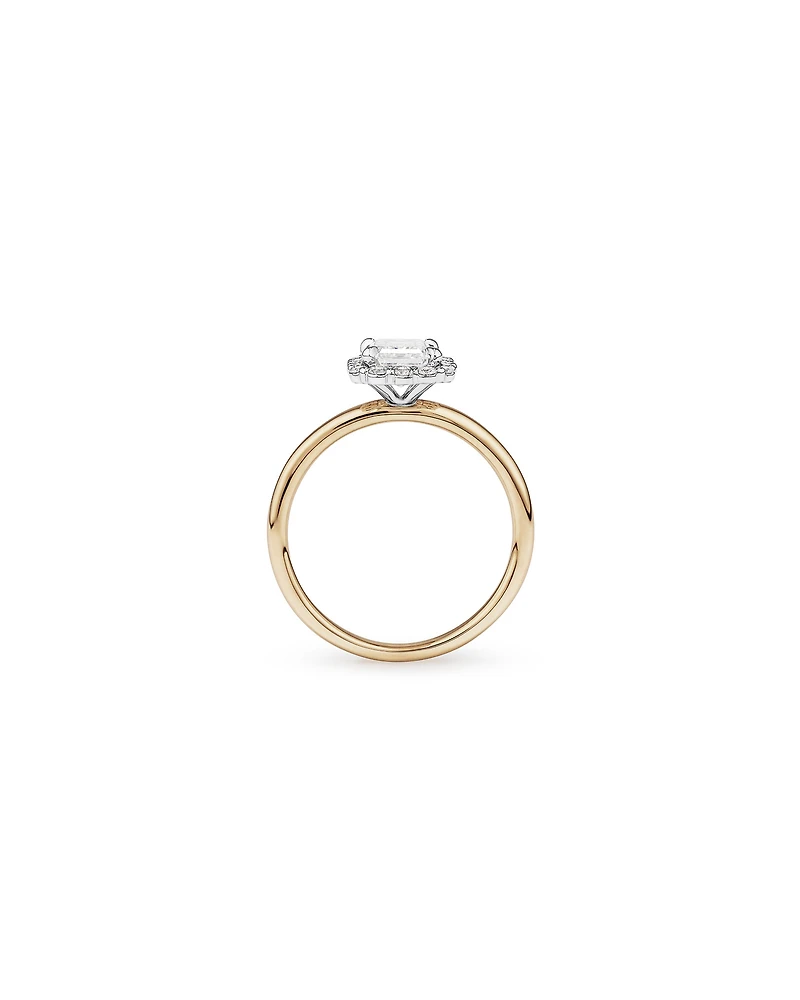 Bague de fiançailles TW Diamond Halo Émeraude taillée en laboratoire 1,46 carat or jaune et blanc 14 carats