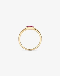 Emerald Cut Pink Created Sapphire East-to-West Set Bezel Ring 10kt Yellow Gold