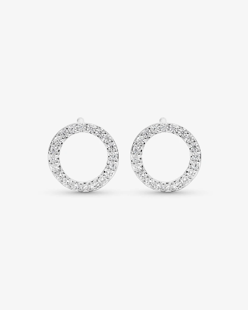 Circle Stud Earrings with Cubic Zirconia in Sterling Silver