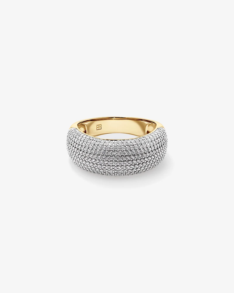 Wide Pavé Dome Ring with Cubic Zirconia in 18kt Vermeil